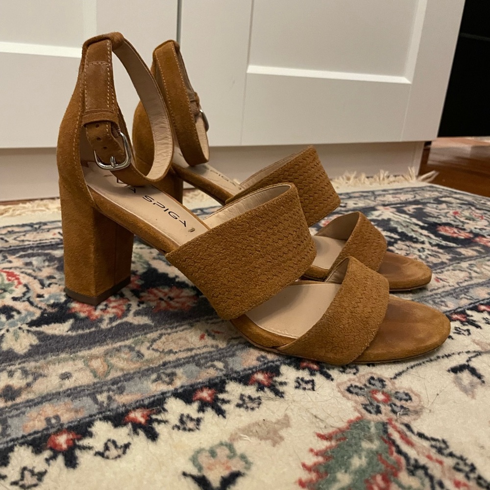Via Spiga Tan Suede Heeled Sandals